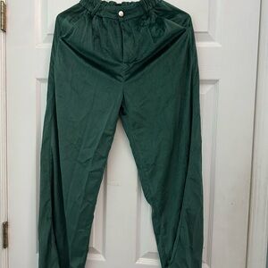 SHEIN Green Velvet Dress Pants with Elastic Waistband